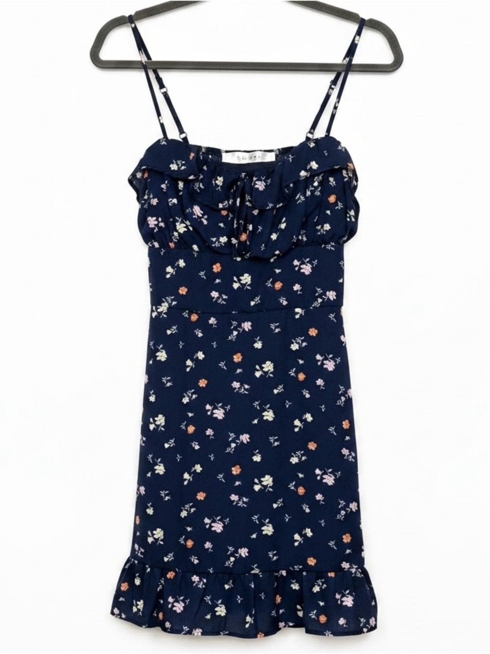 Rowa Junior’s Dress Lined Sz S Navy Floral Ruffle Sundress Slight Flaw | GUC
